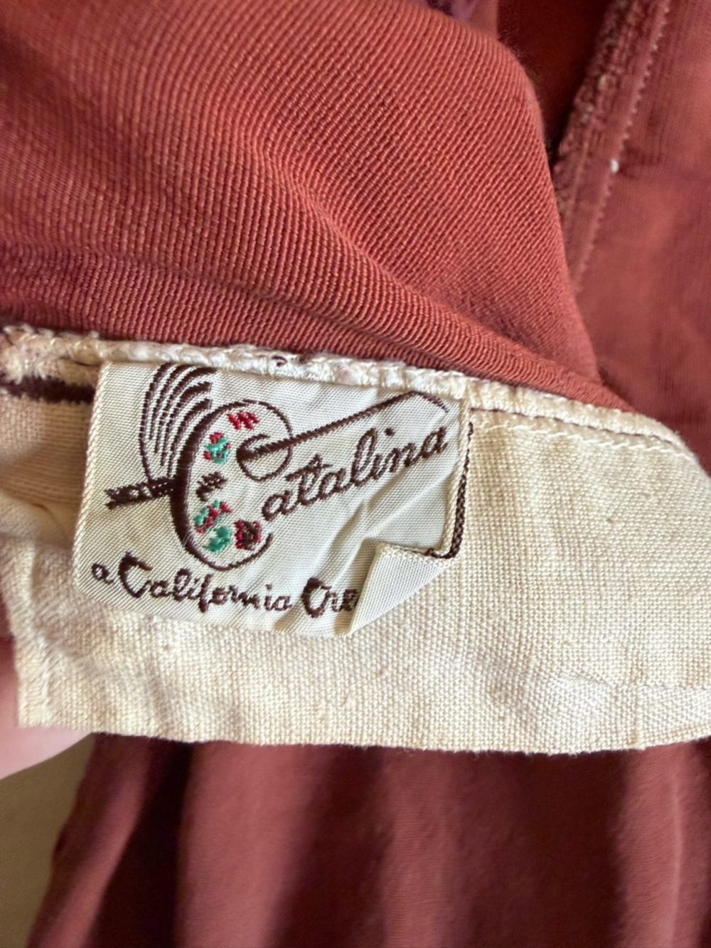 Vintage 1940s 1950s Catalina Rust Brown One-Piece Swimsuit - Picture 9 of 11